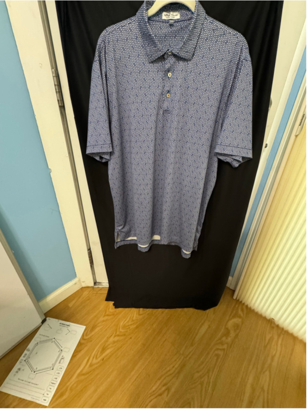 Men's Peter Millar Polo Shirt Size L Blue White Patterned Summer Comfort